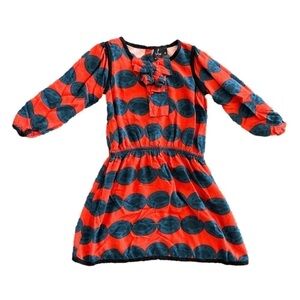 T Bags girl Los Angeles blue and red patterned dress with gold buttons size 6